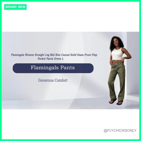 Straight Leg Mid Rise Pants, Cotton Spandex, Flap Pocket Casual Wear - Picture 6 of 7